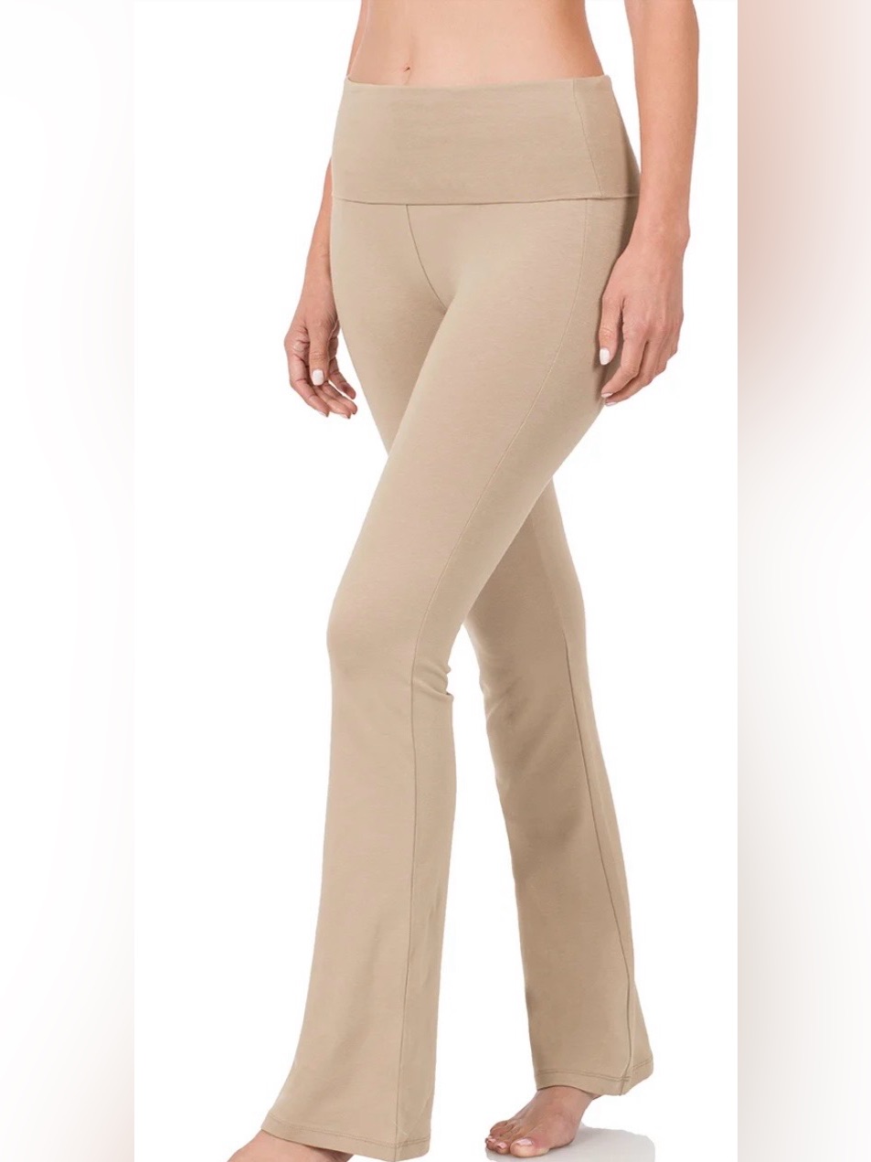 Zenana Cotton Roll Waist Flare Cut Pull On Pants. Color: Ash Mocha. Large.